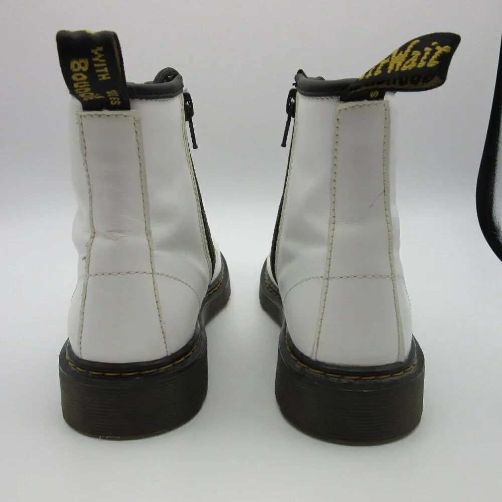 Dr. Martens Boots White 1460 Leather Lace Up Side Zip Punk Winter Kids 4 EU 36